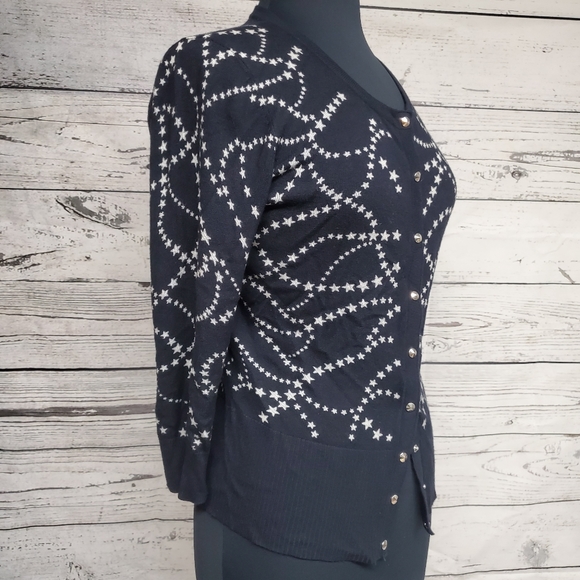 Dark Blue White Star Button Down Cardigan - Picture 3 of 6
